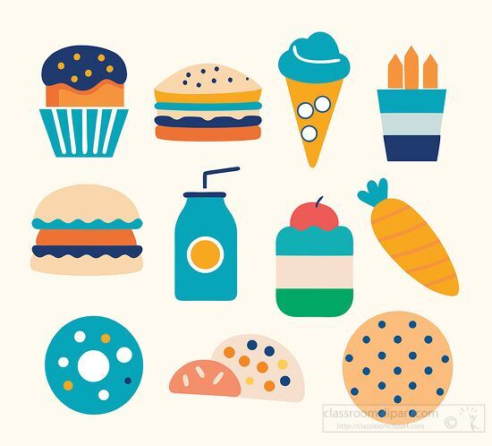 set of food icons featuring burgers fries