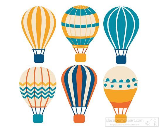 set of hot air balloon icons in different styles and patterns