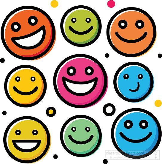 set of nine colorful smiling faces