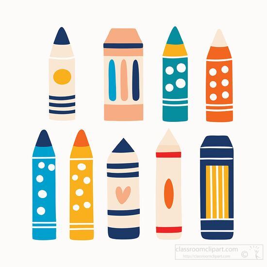 set of separated crayons modern icon handrawn 