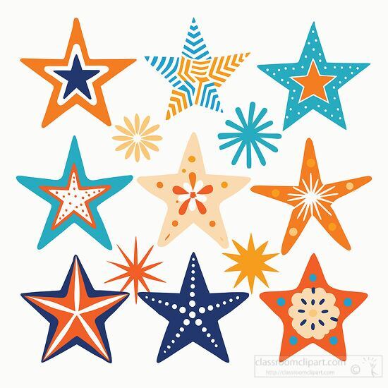 set of stars with various patterns and colors