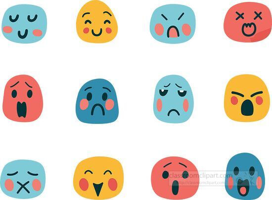 set of various expressive emoji faces in different colors