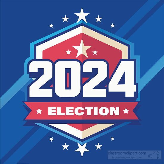 shield shaped emblem featuring 2024 Election with red white and 