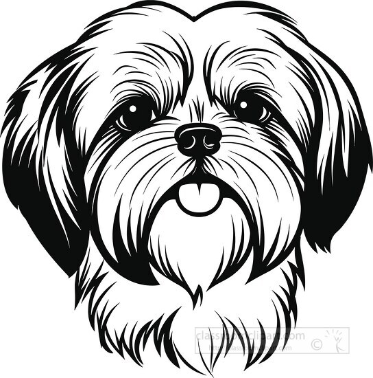 shih tzu dog face black outline illustration