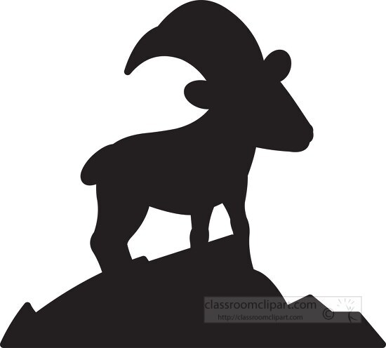 silhouette mountain goat standing on a hill with a long horn cop