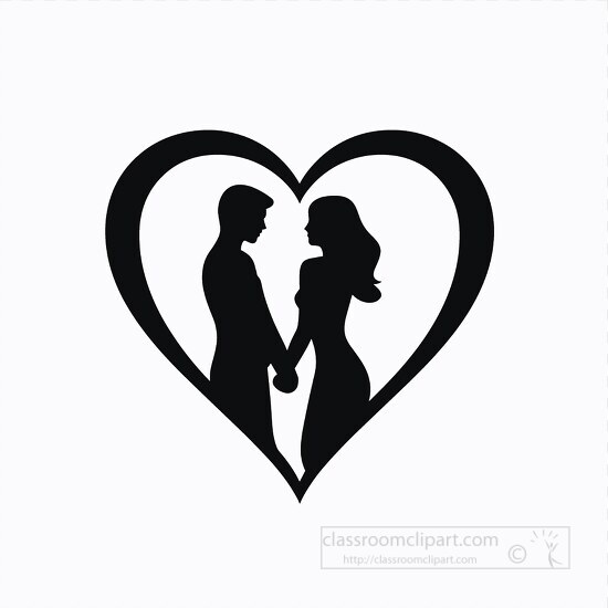 New Clipart-silhouette of a romantic couple within a heart shape