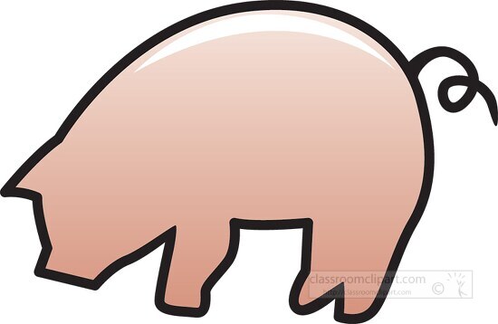 silhouette style pink pig with lines clip art