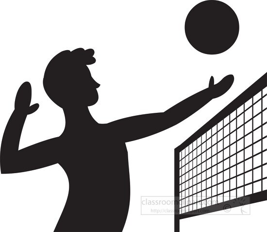 Sport Silhouette Clipart-silhouette volleyball player hits ball at net ...