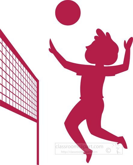 Sport Silhouette Clipart-silhouette volleyball player jumps to hit ball  over net clip art