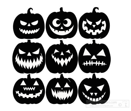 Silhouettes of scary Halloween pumpkins