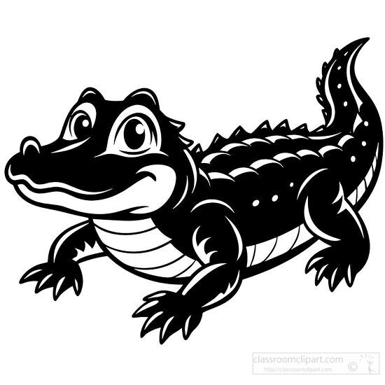 Simple alligator clipart with big eyes and a smile clipart