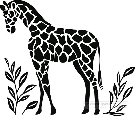 simple and minimal Folk art black and white flat outlined giraff