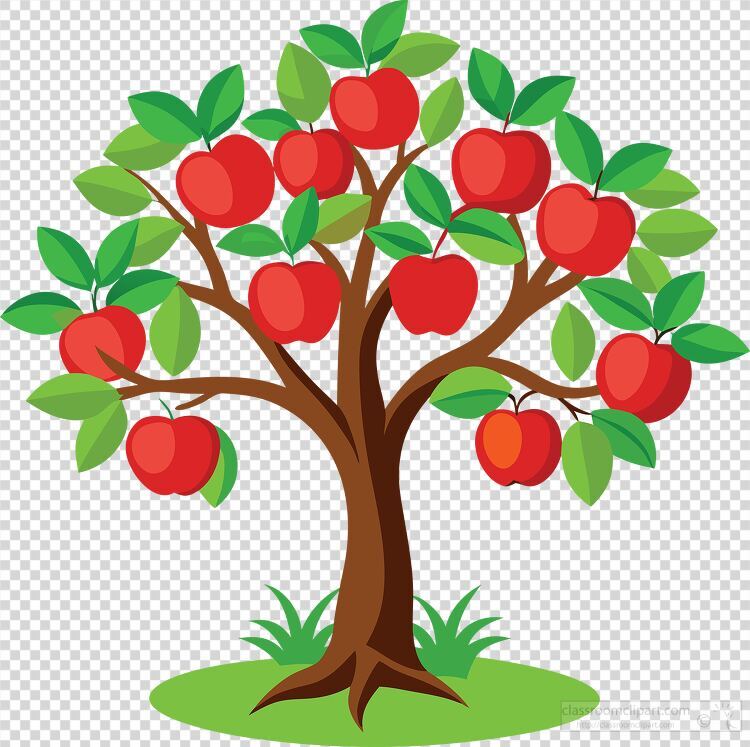 simple cartoon apple tree filled with red apples and green leave