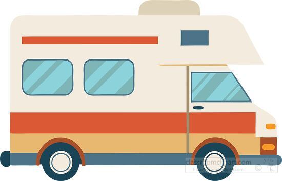 Simple flat design of a retro camper van with a pop up roof