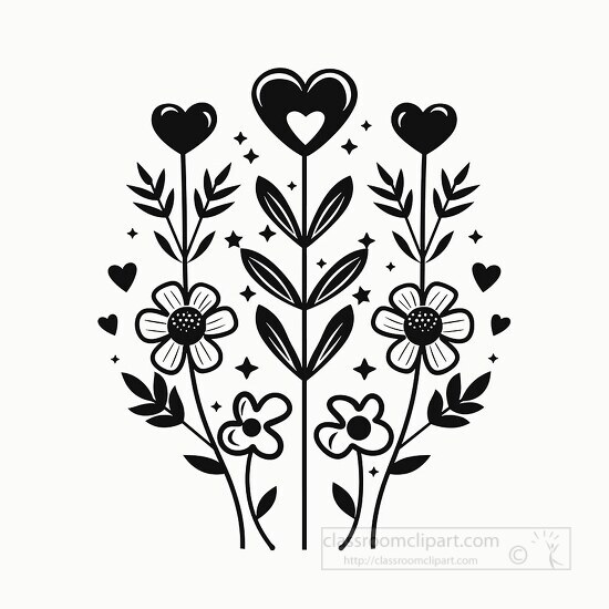 simple heart shaped flowers on stems with decorative leaves