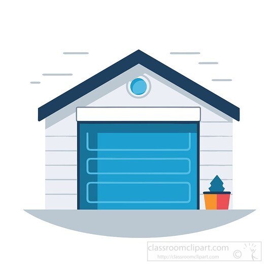 simple illustration of a garage with a blue roller door