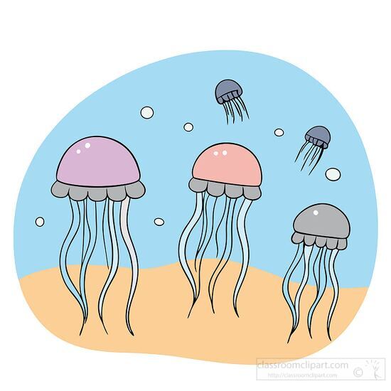 simple illustration of jellyfish swimming in the shallow ocean