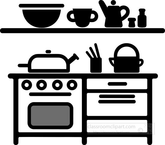 simple kitchen flat black outline clip art