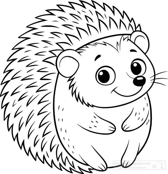 Simple line art of a happy hedgehog with spiky quills