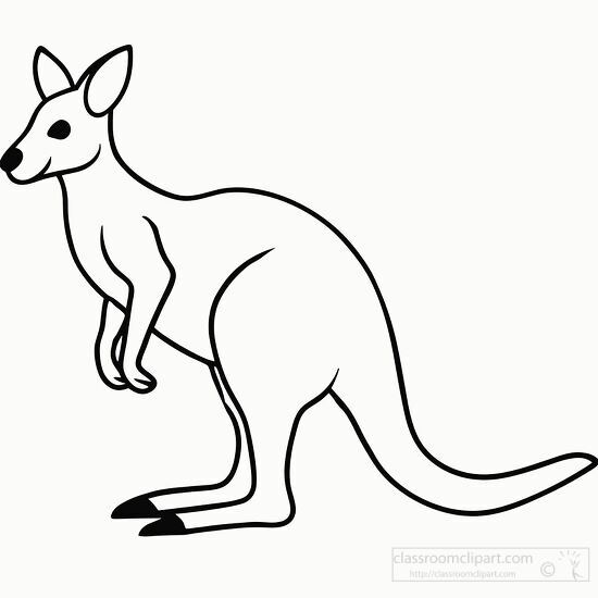simple line drawing side view outline of a kangaroo standing on 