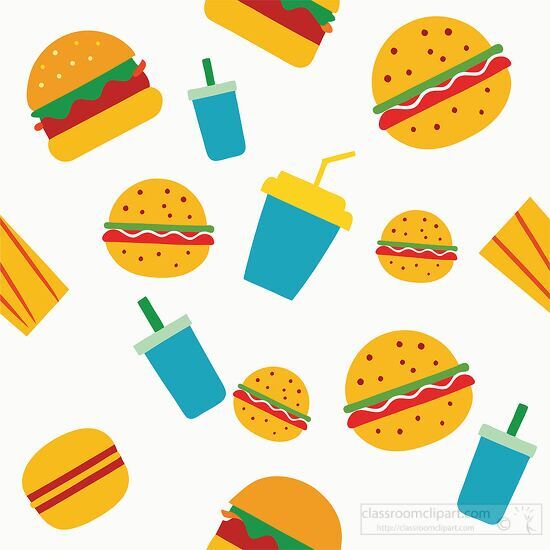 simple patterns of Fast food symbols including burgers