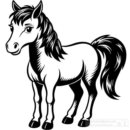 Simple pony clipart featuring detailed mane and tail clipart