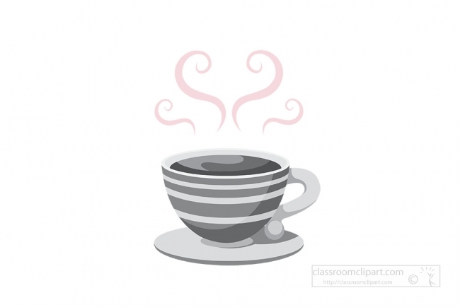single cup of steamy latte coffee vector style gray color clipar