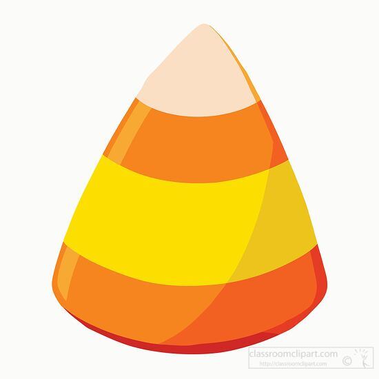 single piece of candy corn with white orange and yellow stripes clipart