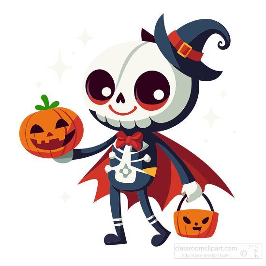 skeleton character dressed up for trick or treating