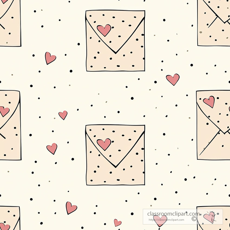 sketched envelopes and pink hearts on a light background