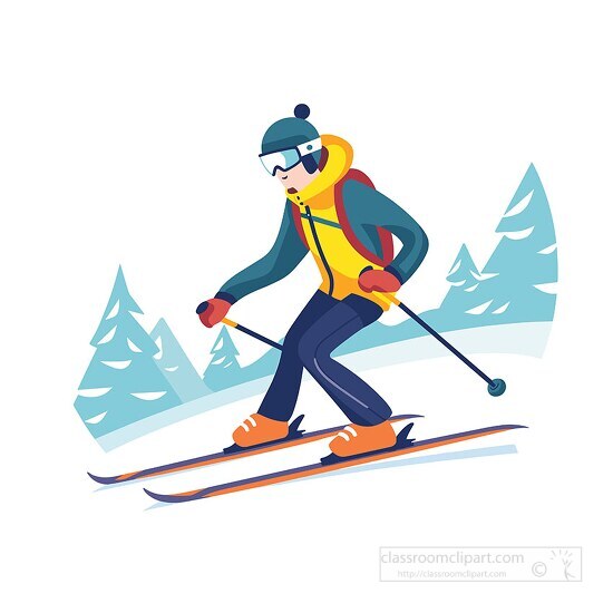 Winter Sports Clipart-skier in bright attire swiftly descends a snowy ...