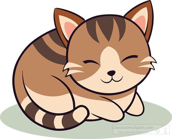 sleeping smiling brown kitten clipart