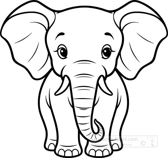 small baby elephant with tusks black outline printable