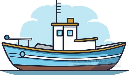 Boats and Ships Clipart-small blue white fishing boat clip art