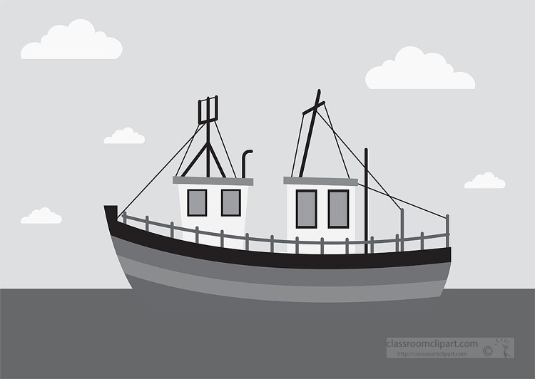 small fishing boat at sea gray color clip art