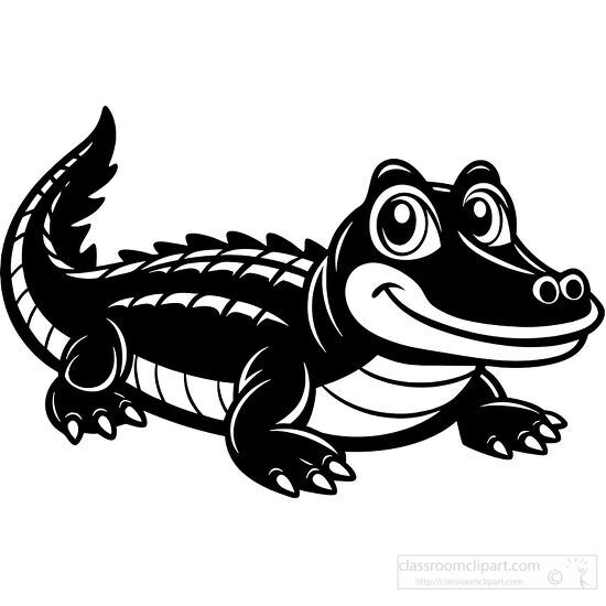 smiling alligator Black and white illustration