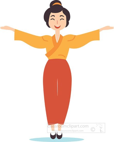 smiling asian woman with her arms outstretched