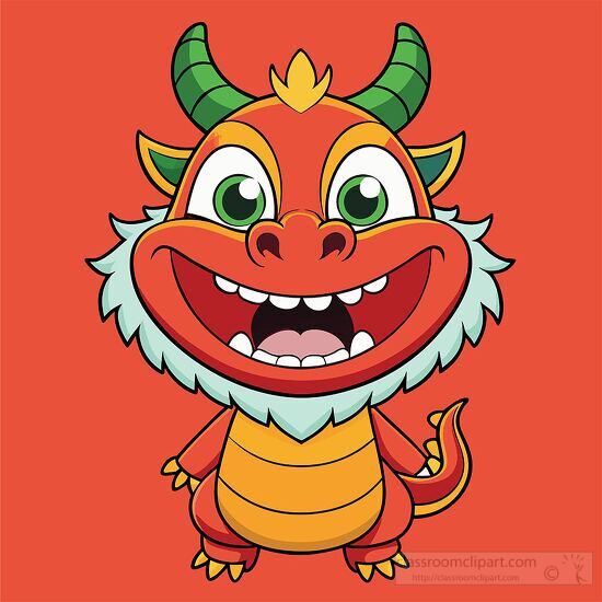 smiling baby dragon with bright green horns and a friendly face