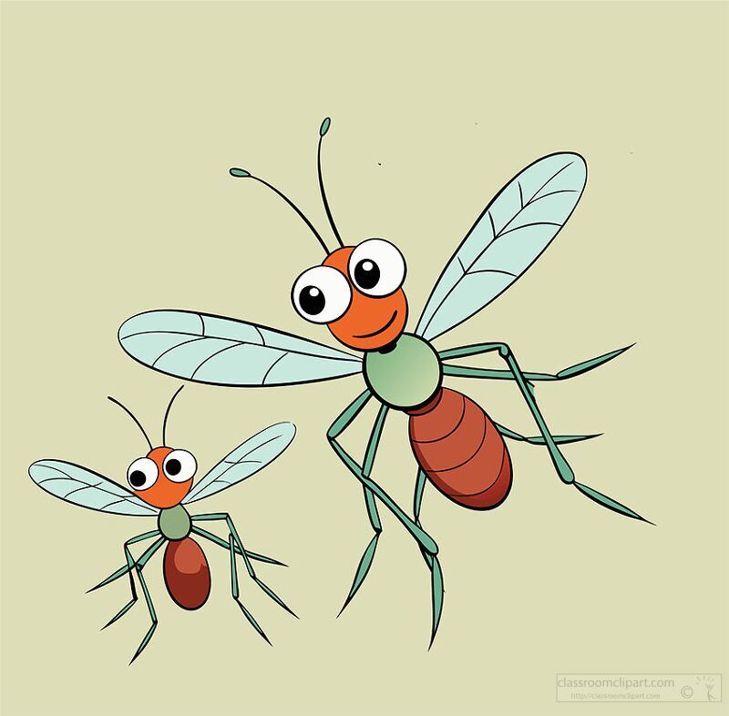 smiling big eyed cartoon mosquito flying around