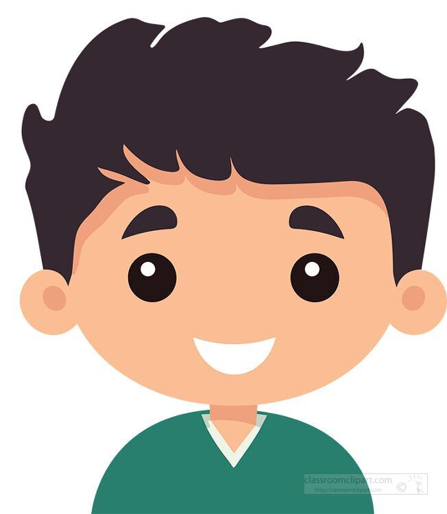 smiling boy with short hair green shirt