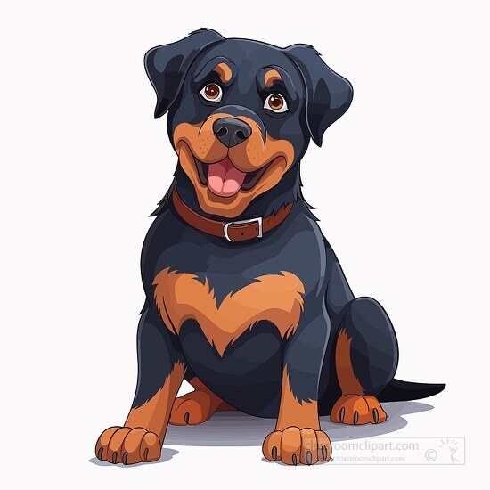 smiling brown and black rottweiler dog sits on hind legs clip ar