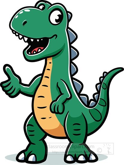 smiling cartoon style t rex dinosaur with thumbs up