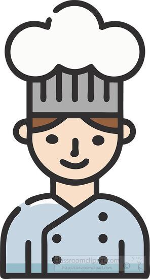 Smiling chef icon in a white coat and hat