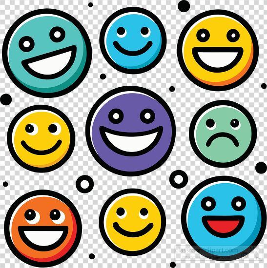 smiling faces emoticons in bright colors