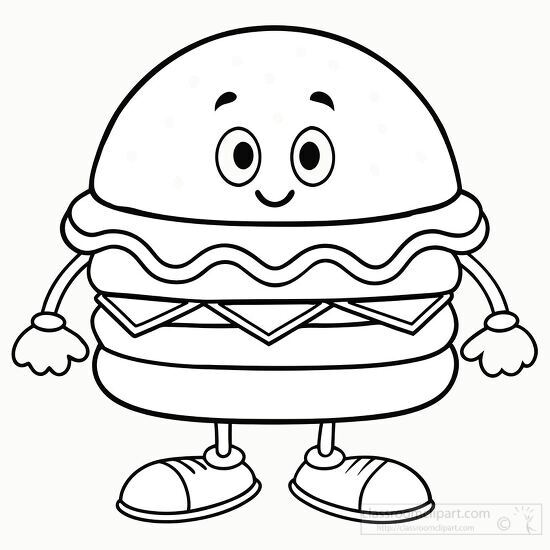 Smiling Funy Cartoon burger character black outline