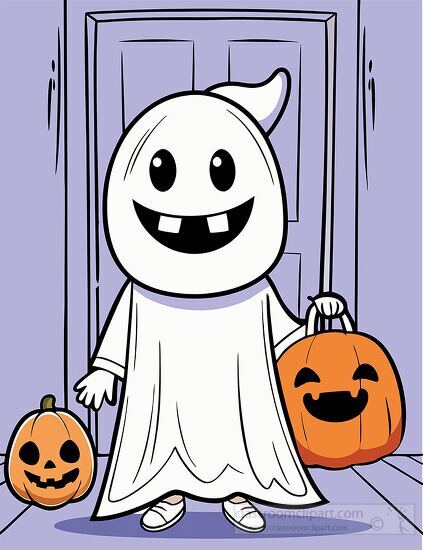 smiling ghost goes trick and treating