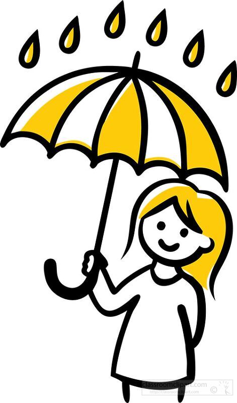 smiling girl holding a yellow umbrella under the rain