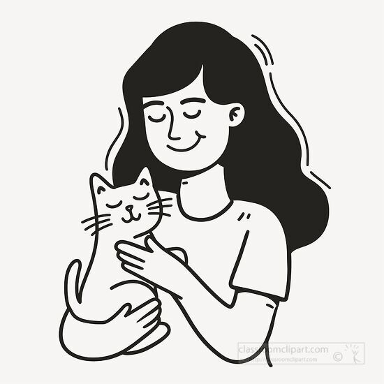 smiling girl hugging a cat