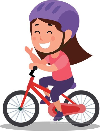 smiling Girl wearing potective helmet Riding Bicycle Clipart