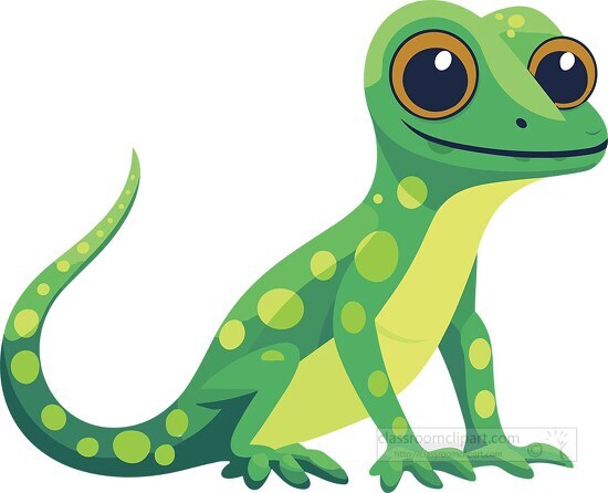 smiling green gecko with big cartoon eyes